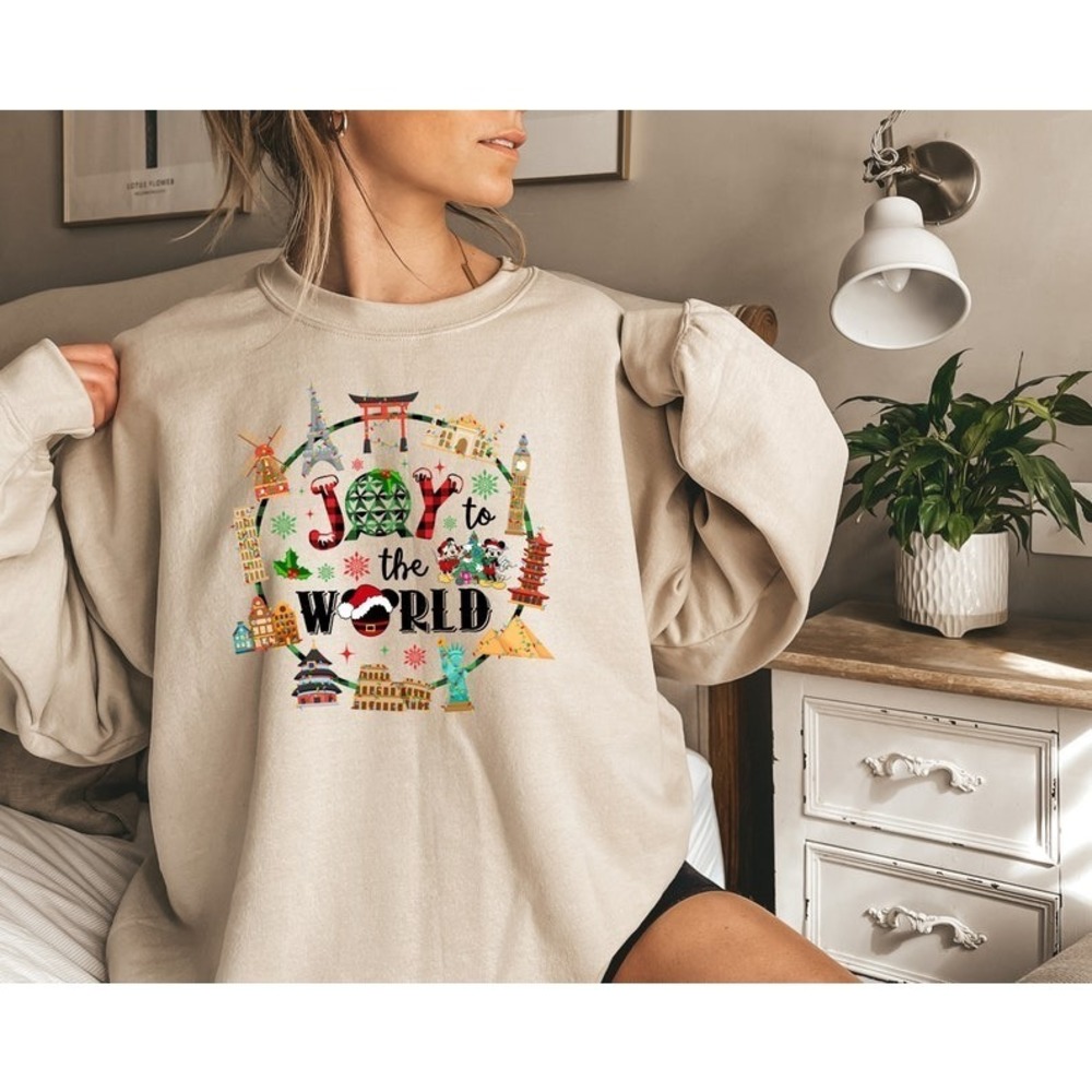Joy To The World Sweatshirt, Epcot World Showcase, Disney Christmas Sweatshirt - Picture 1 of 4